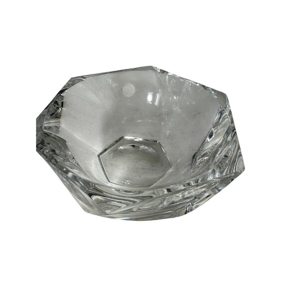 Handcrafted Geometric Crystal Glass Bowl 6" Elegant Decorative Accent Or Serving - Picture 1 of 5